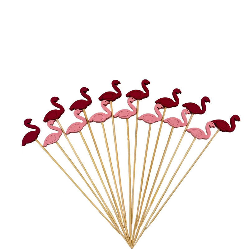 Red  Pink Flamingo Bamboo Skewers  Premium Natural Bamboo Sturdy  Unbreakable Red Pink Flamingo Design Perfect for Tropical Parties