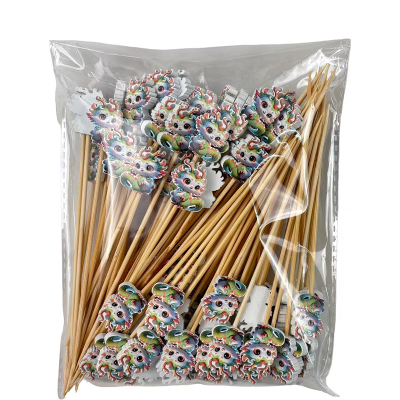 Tiny Green Dragon Bamboo Picks (100Pcs) - Bold for Lunar New Year, Dragon Boat Festival & Feasts