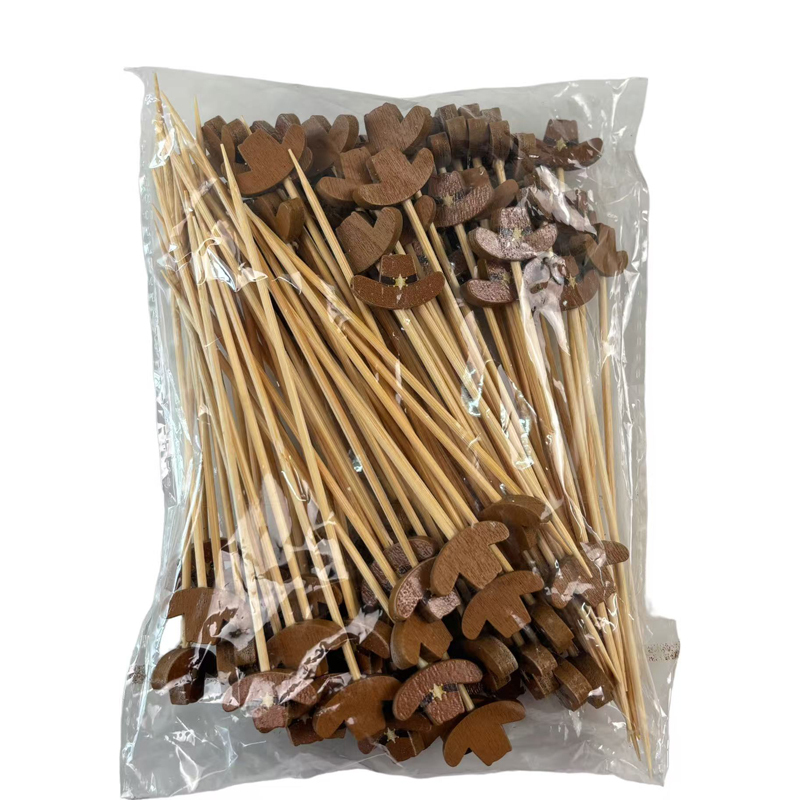 100Pcs Retro Cowboy Hat-Shaped Bamboo Picks - Eco-Friendly for Saloons & Western-Lover Decor