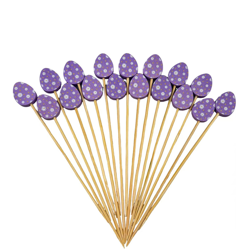 Purple Easter Egg Bamboo Skewers  Premium Natural Bamboo Sturdy  Unbreakable Purple Easter Egg Design Perfect for Easter Parties Home Gatherings  Dessert Decoration