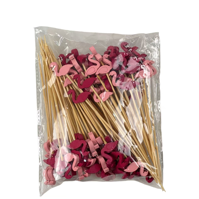 Red  Pink Flamingo Bamboo Skewers  Premium Natural Bamboo Sturdy  Unbreakable Red Pink Flamingo Design Perfect for Tropical Parties