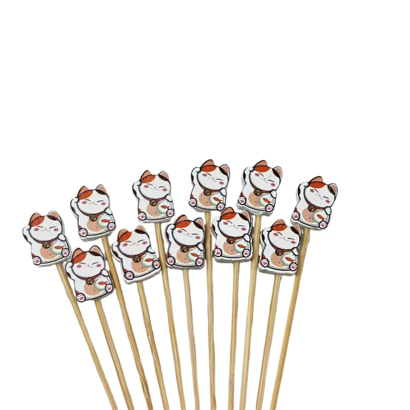 100Pcs Lucky Cat Bamboo Picks - Food-Safe for Chinese New Year, Grand Openings & Festive Dessert Platters