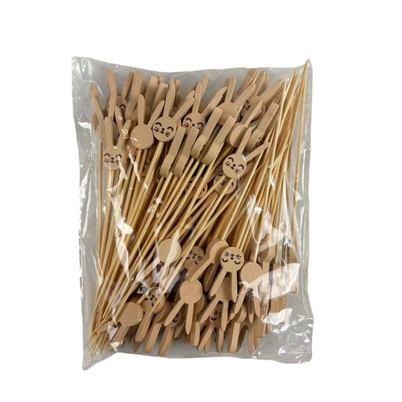 100Pcs Cute Bunny Bamboo Picks - Eco-Friendly for Spring Events & Kid-Centric Decor