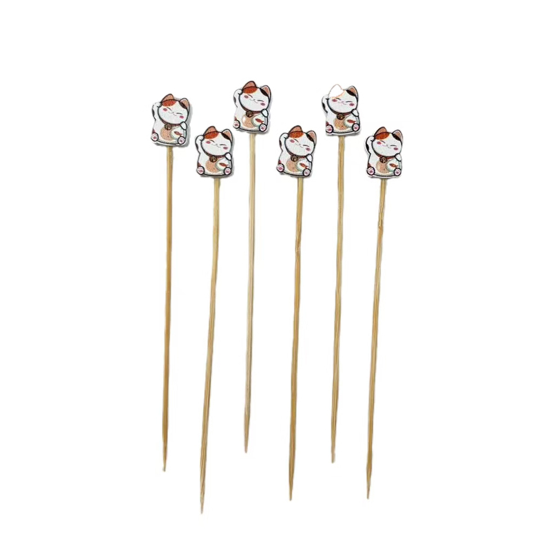 100Pcs Lucky Cat Bamboo Picks - Food-Safe for Chinese New Year, Grand Openings & Festive Dessert Platters