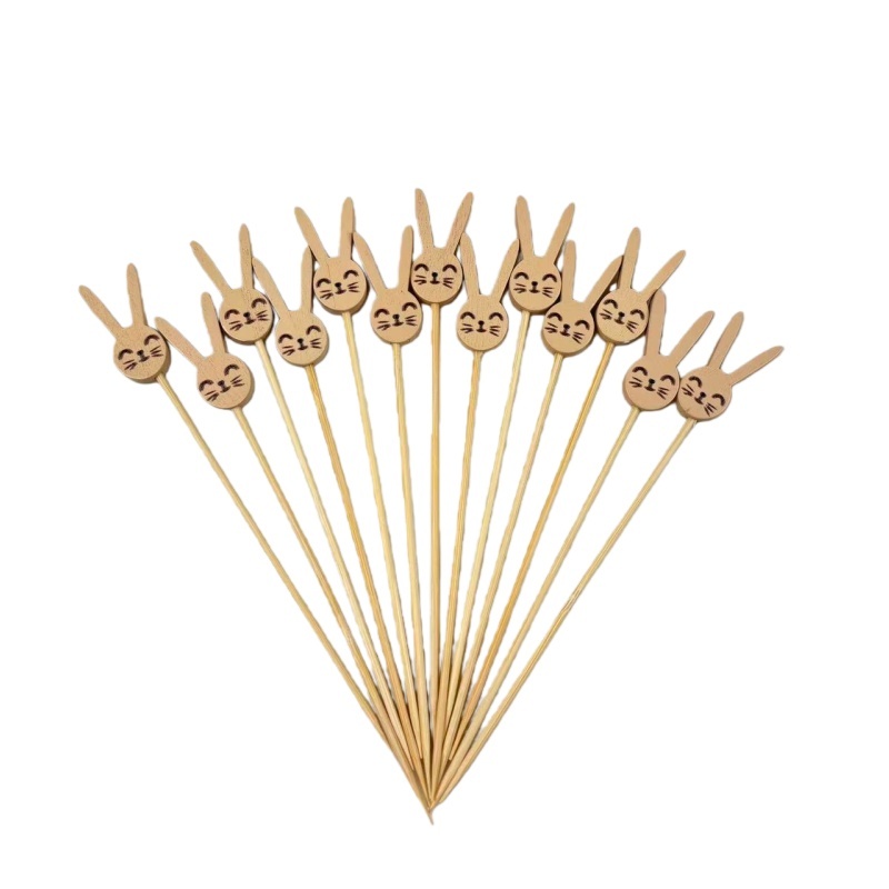 100Pcs Cute Bunny Bamboo Picks - Eco-Friendly for Spring Events & Kid-Centric Decor