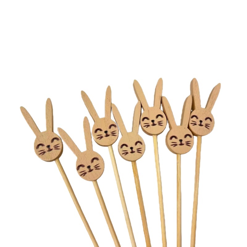 100Pcs Cute Bunny Bamboo Picks - Eco-Friendly for Spring Events & Kid-Centric Decor