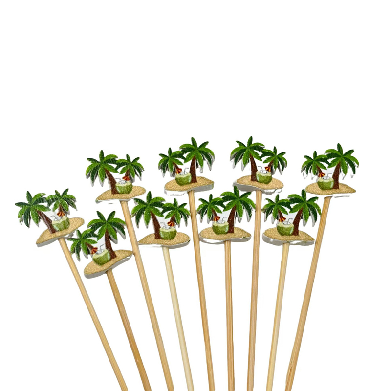 Cute Coconut Tree Bamboo Picks (100Pcs) - Fun for Pool Parties, Luaus & Café Displays