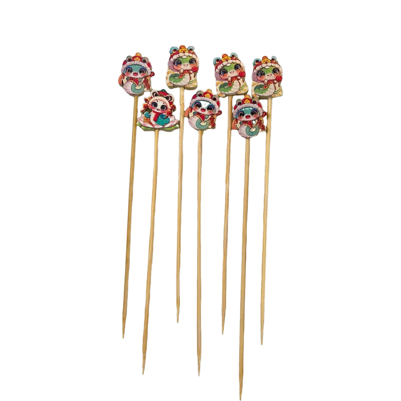 100Pcs Wooden Snake Bamboo Picks - Food-Safe for Jungle Parties, Safari Themes & Snack Platters