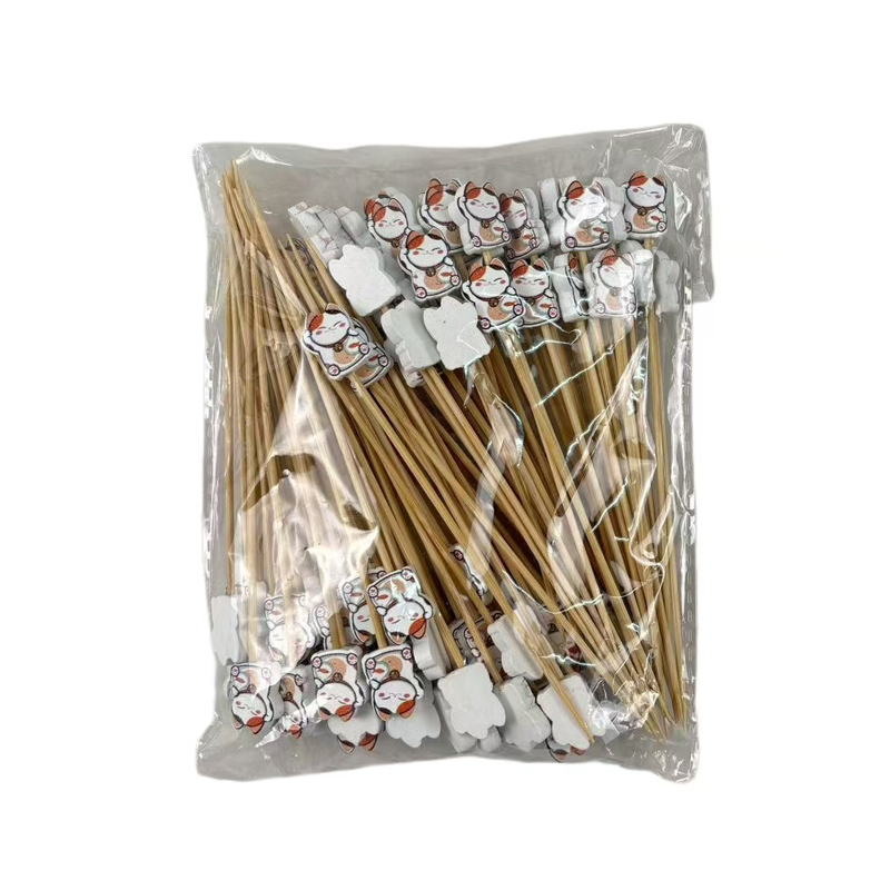 100Pcs Lucky Cat Bamboo Picks - Food-Safe for Chinese New Year, Grand Openings & Festive Dessert Platters
