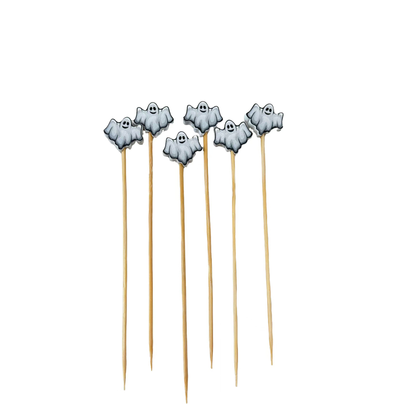 100Pcs Cute Ghost Bamboo Picks - Food-Safe for Halloween Parties, Costume Events & Dessert Platters