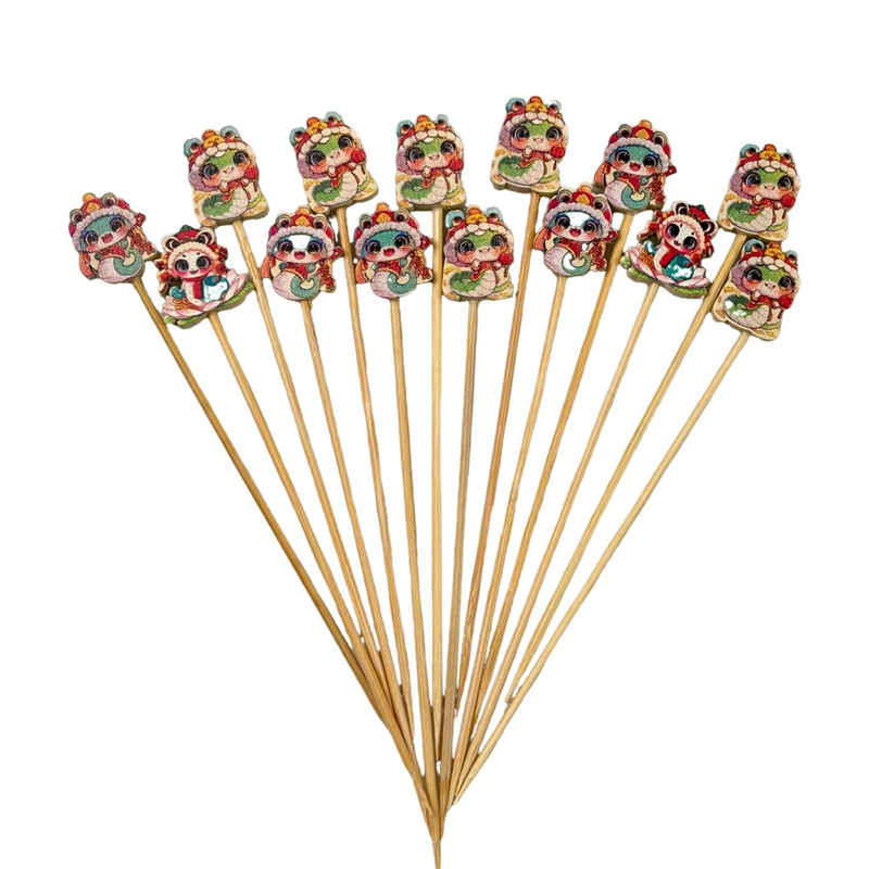 100Pcs Wooden Snake Bamboo Picks - Food-Safe for Jungle Parties, Safari Themes & Snack Platters
