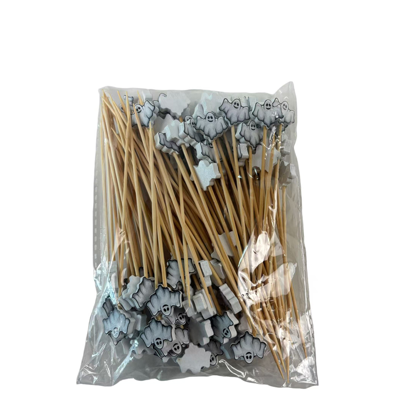 100Pcs Cute Ghost Bamboo Picks - Food-Safe for Halloween Parties, Costume Events & Dessert Platters