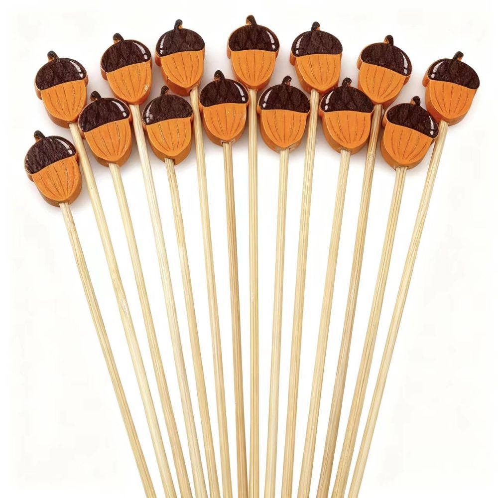 100Pcs Rustic Pinecone Bamboo Picks - Eco-Friendly for Forest Themed Events & Fall Decor