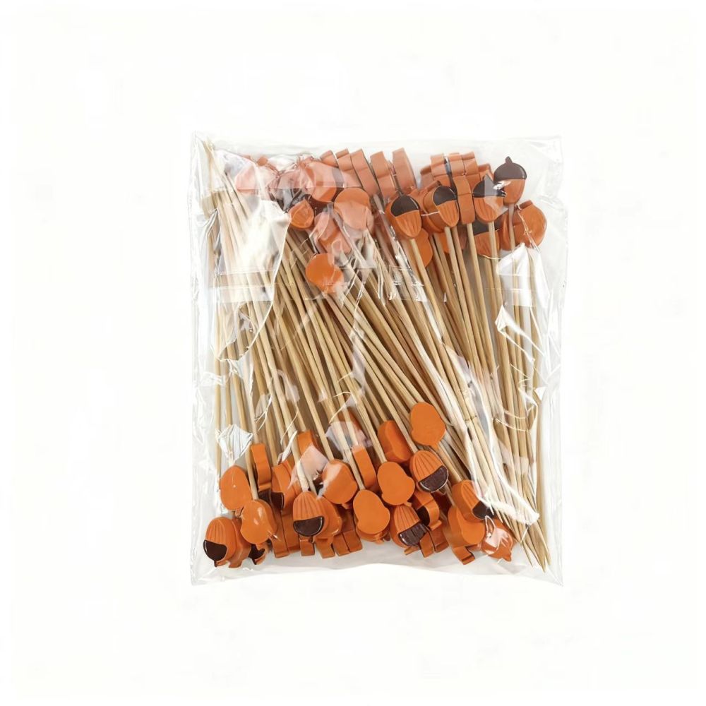 100Pcs Rustic Pinecone Bamboo Picks - Eco-Friendly for Forest Themed Events & Fall Decor