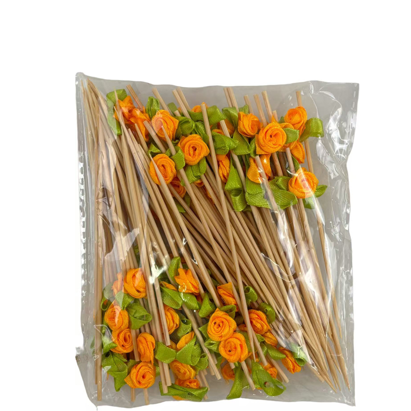 Orange Rose Bamboo Skewers  Premium Natural Bamboo  Elegant Realistic Orange Rose  Date Parties  Dessert Plating