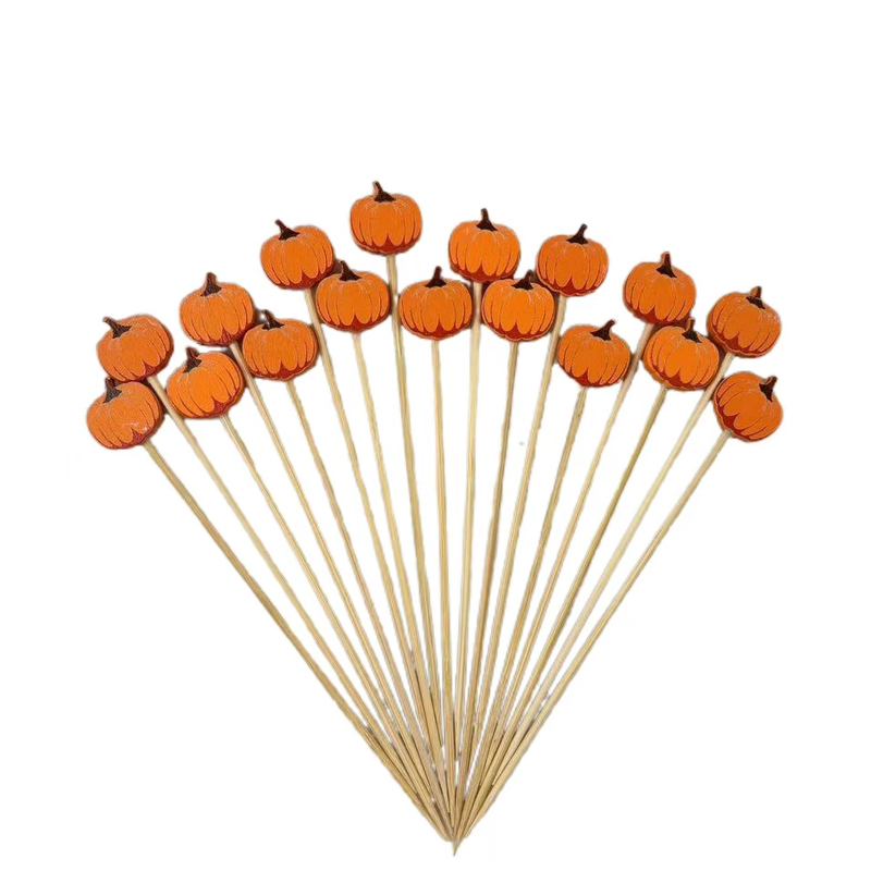 Orange Pumpkin Bamboo Skewers  Premium Natural Bamboo Autumn Gatherings Dessert Decoration Vivid Orange Pumpkin Design