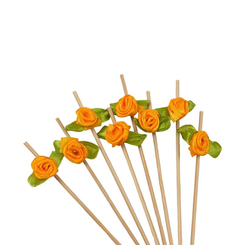 Orange Rose Bamboo Skewers  Premium Natural Bamboo  Elegant Realistic Orange Rose  Date Parties  Dessert Plating