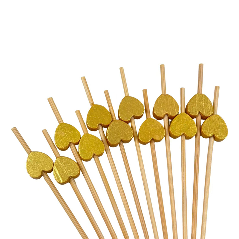 Gold Heart Bamboo Skewers  Premium Natural Bamboo Exquisite Gold Heart Design Perfect for Weddings