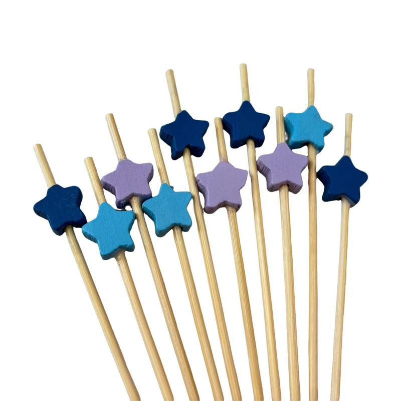 Blue Purple Star Bamboo Skewers  Premium Natural Bamboo Two-Tone Star Design Perfect for Kids' Parties Starry Events Dessert Decoration