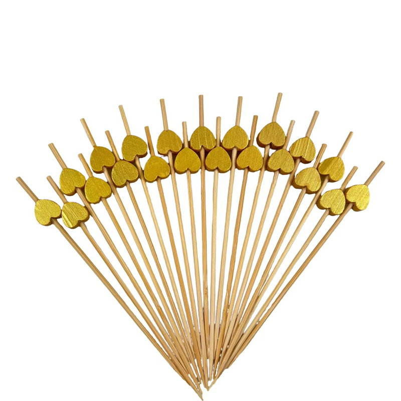 Gold Heart Bamboo Skewers  Premium Natural Bamboo Exquisite Gold Heart Design Perfect for Weddings