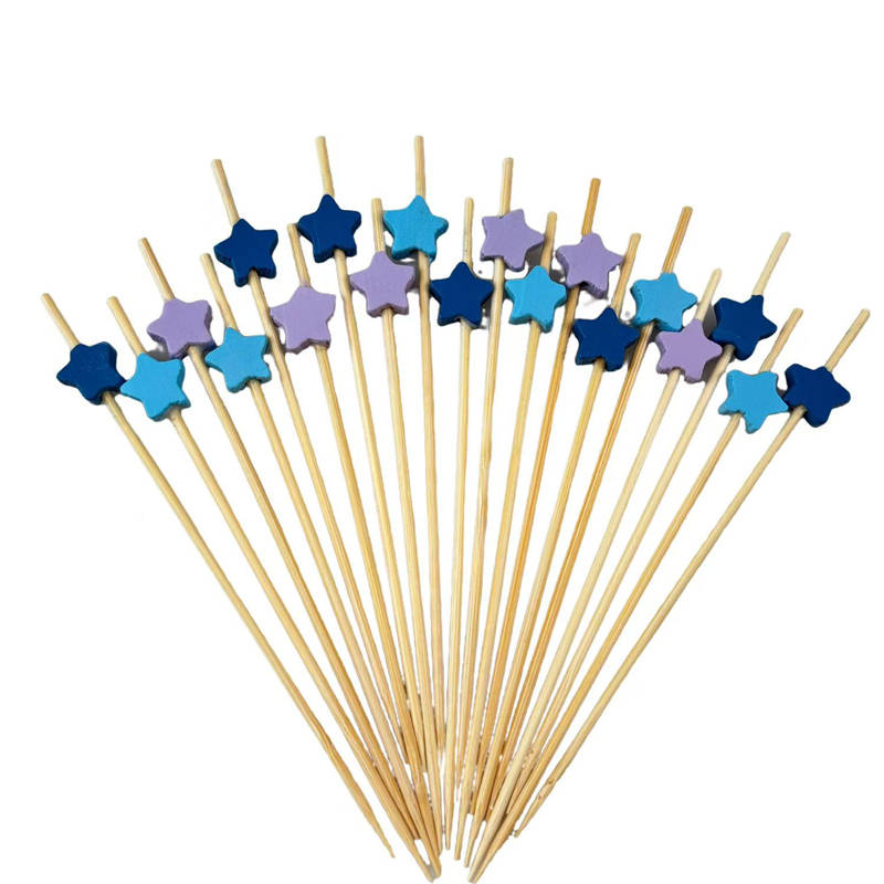 Blue Purple Star Bamboo Skewers  Premium Natural Bamboo Two-Tone Star Design Perfect for Kids' Parties Starry Events Dessert Decoration