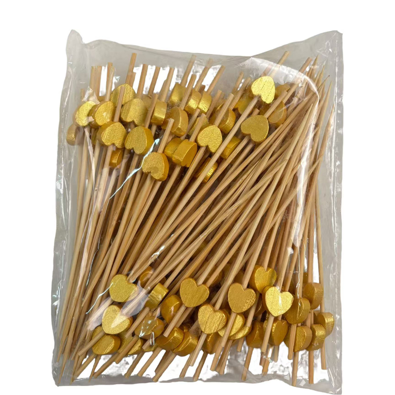 Gold Heart Bamboo Skewers  Premium Natural Bamboo Exquisite Gold Heart Design Perfect for Weddings