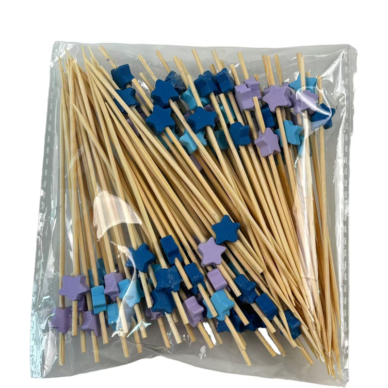 Blue Purple Star Bamboo Skewers  Premium Natural Bamboo Two-Tone Star Design Perfect for Kids' Parties Starry Events Dessert Decoration