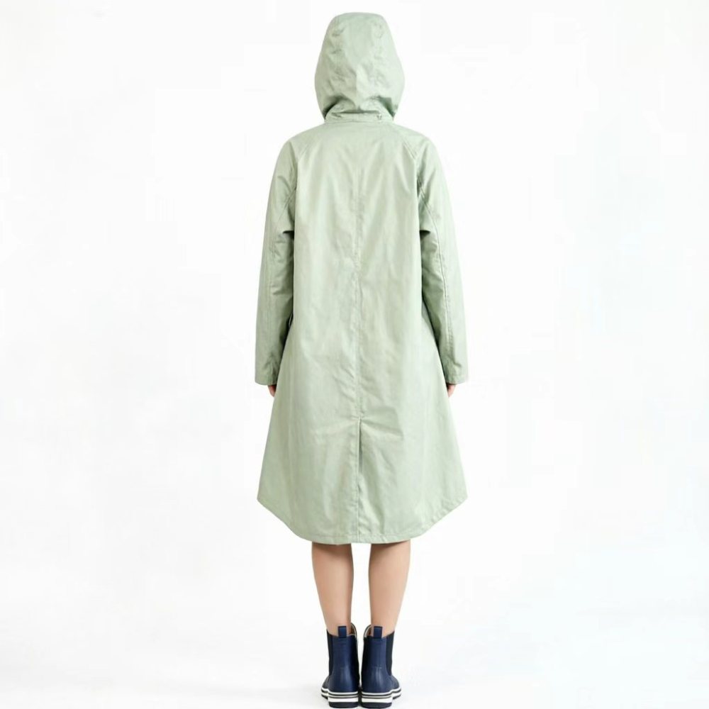 Women EVA Raincoat Drawstring Hood Loose Fit Pockets Mint Green Travel