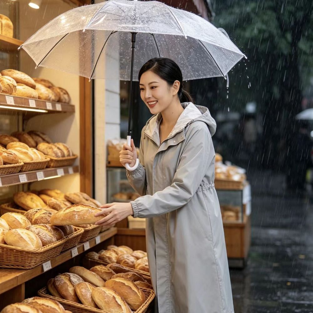 Light Gray Raincoat Zipper Closure Elastic Waist Hooded Lightweight Polyester Daily Wear