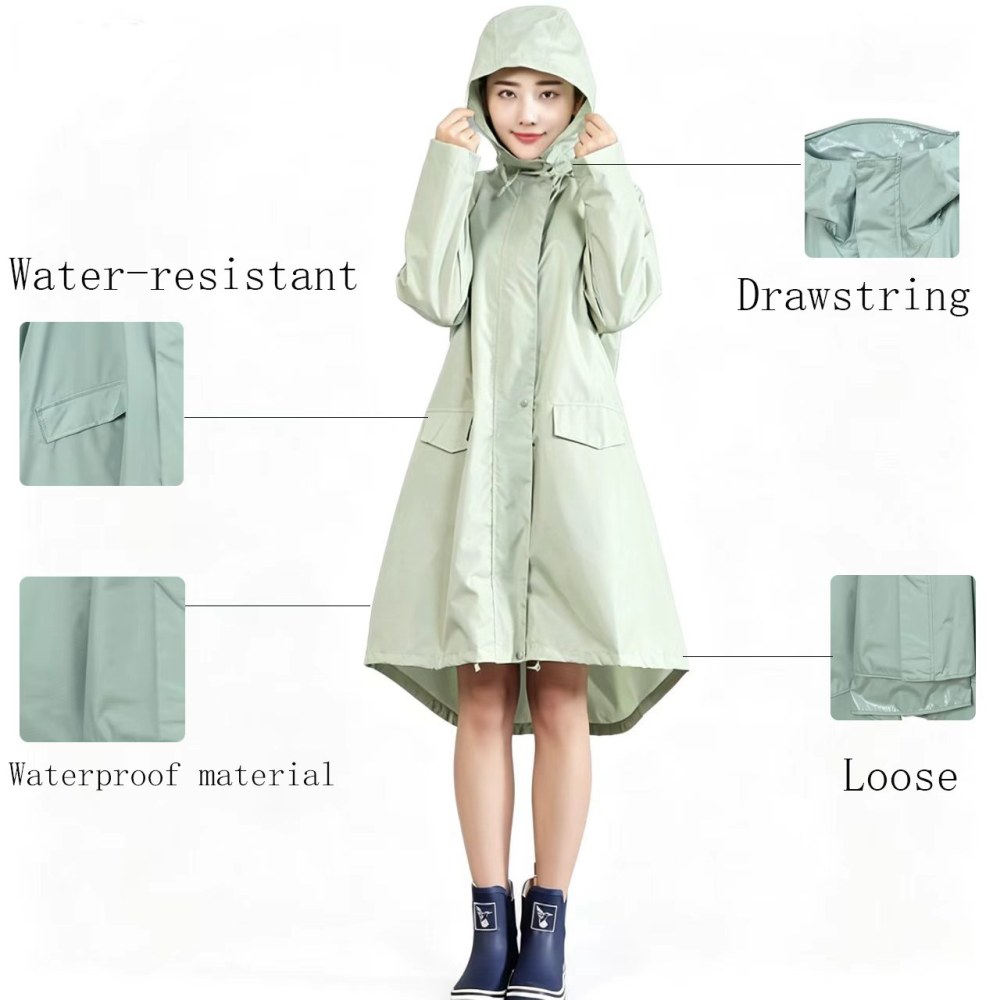 Women EVA Raincoat Drawstring Hood Loose Fit Pockets Mint Green Travel