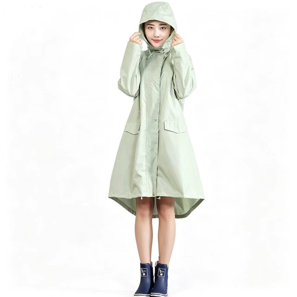Women EVA Raincoat Drawstring Hood Loose Fit Pockets Mint Green Travel