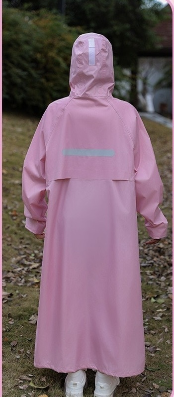 Waterproof Oxford Cloth Long Raincoat Snap Button Closure Hooded Pink Daily Wear