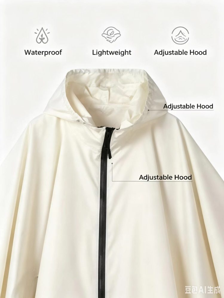 Women’s Lightweight Waterproof Poncho – Half Zip Hooded Raincoat for Daily Commute