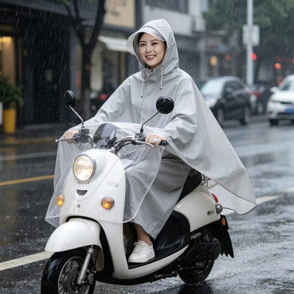 Light Gray Raincoat Zipper Closure Elastic Waist Hooded Lightweight Polyester Daily Wear