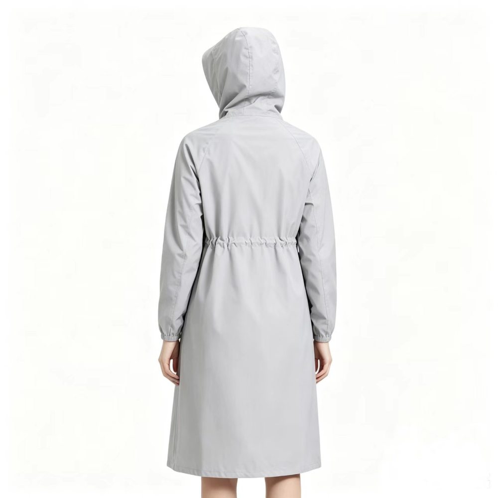 Light Gray Raincoat Zipper Closure Elastic Waist Hooded Lightweight Polyester Daily Wear