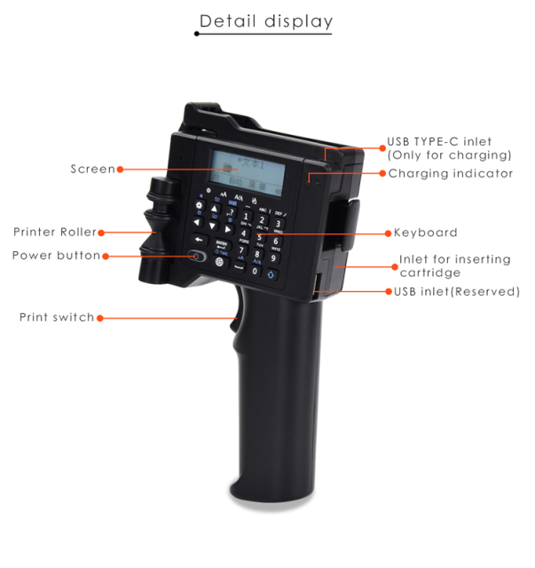 Printing Height 0.08-0.5 Inch Inkjet Coding Machine Portable Handheld Printer for Label Barcode Variable Data Etc