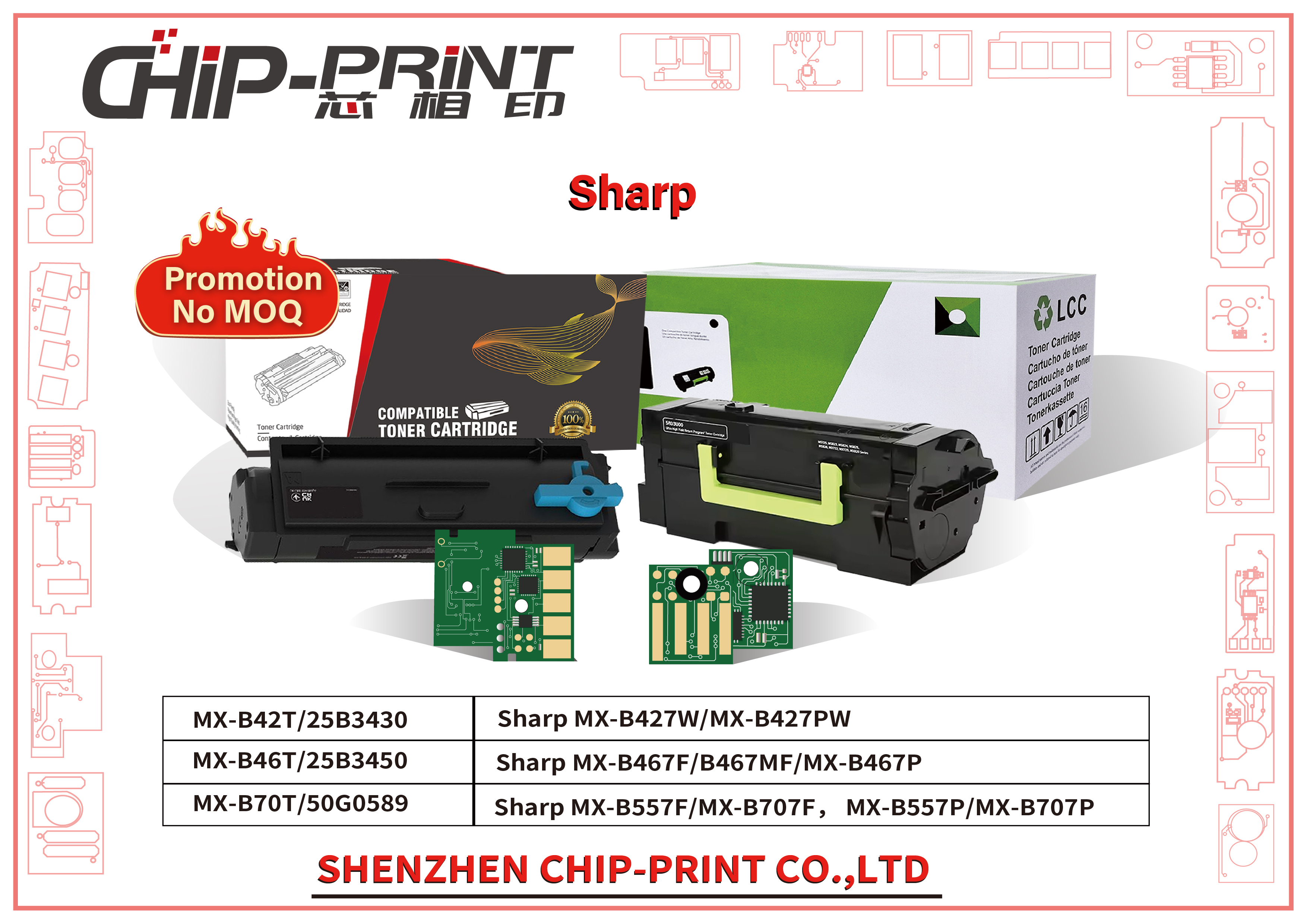 Global Shipping High-quality compatible black toner cartridges for Sharp MX-B427W/MX-B427PW, 25B3430, 25B3450, 50G0589, 467F/MF, B557F/B707F-P models