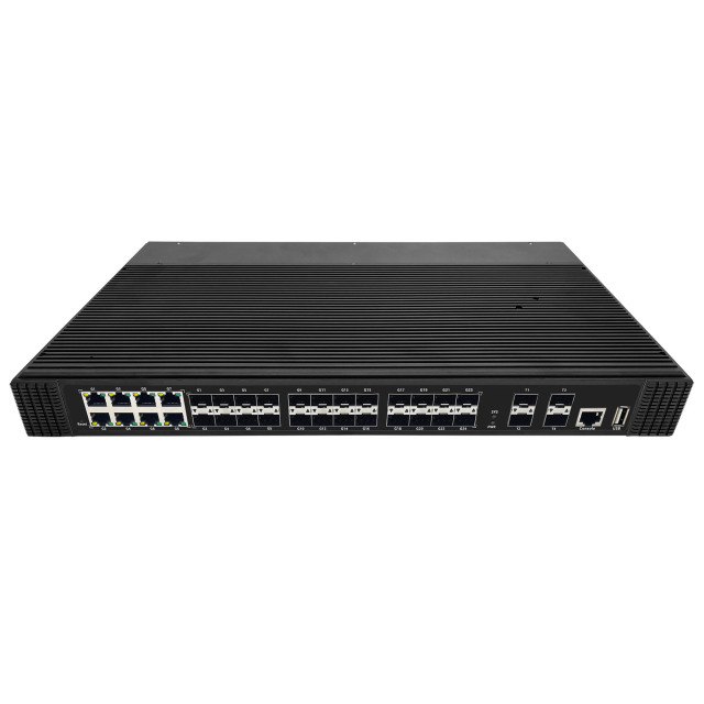 24-Port SFP L3 Industrial Managed Switch with 8-1.25Gbps RJ45 and 4-10G SFP+