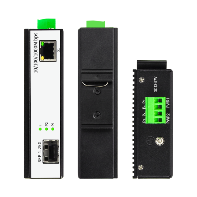 Industrial Fiber media converter 1 port 10/100/1000Mbps RJ45 with 1port 1000Mbps SFP MR-I1G1T-SFP