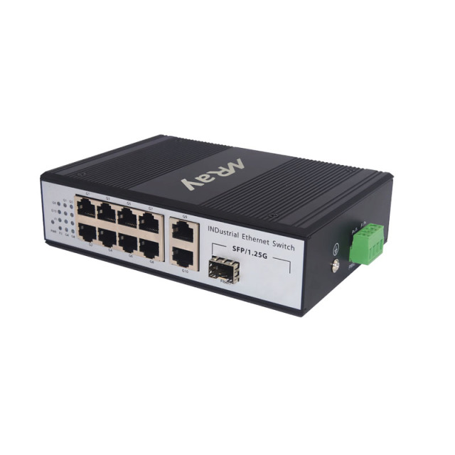 Industrial Fiber Ethernet Switch 8 ports 10/100/1000Mbps RJ45 with 1 port 1000Mbps SFP Slots MR-I1G10T-SFP