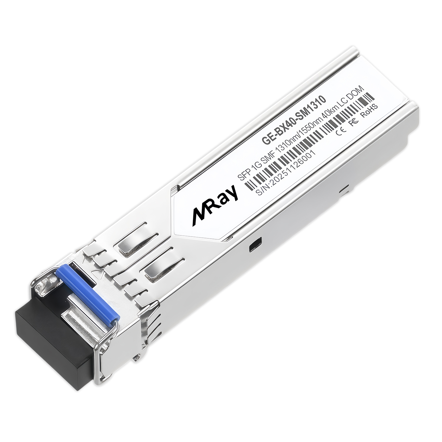 1.25Gb/s Cisco GLC-BX40-U Compatible 1000BASE-BX-U BiDi SFP 1310nm-TX/1550nm-RX 40km DOM LC SMF Transceiver Module