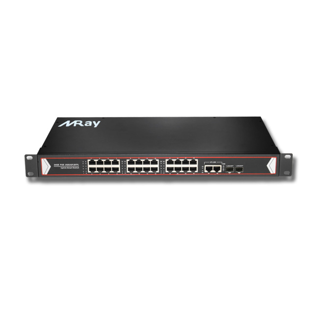 24 Port Full Gigabit  Unmanaged PoE Switch with 2 Gigabit SFP Uplink Ports 2 Gigabit RJ45 Ports, Up to 30W Per Port, 48V Standard POE, Total Budget 380W, 803.af/at Compliant