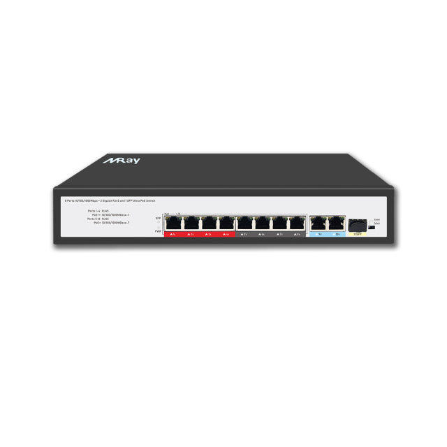 10/100/1000M 8 Port 802.3bt POE++ Extreme Power Gigabit POE Switch, Max. 60 Watts 4 Ports, 300 Total Watts Budget, 2 RJ45 and 1 SFP Uplink Port