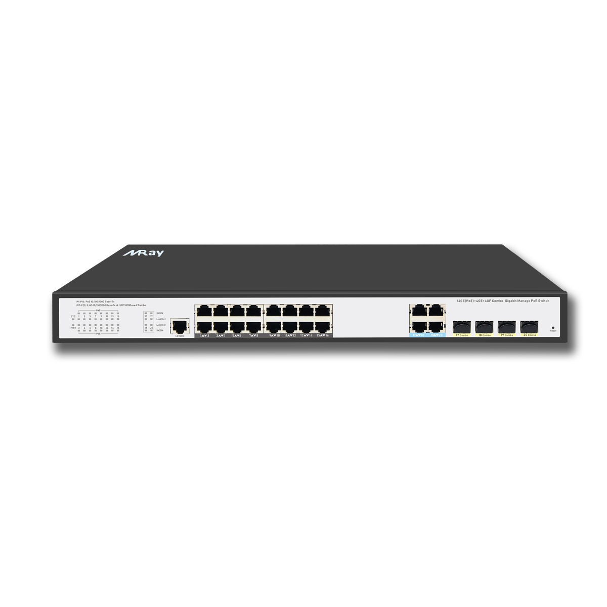 16-Port 10/100/1000Mbps Managed PoE Switch with 4 1000M Combo Uplink Ports