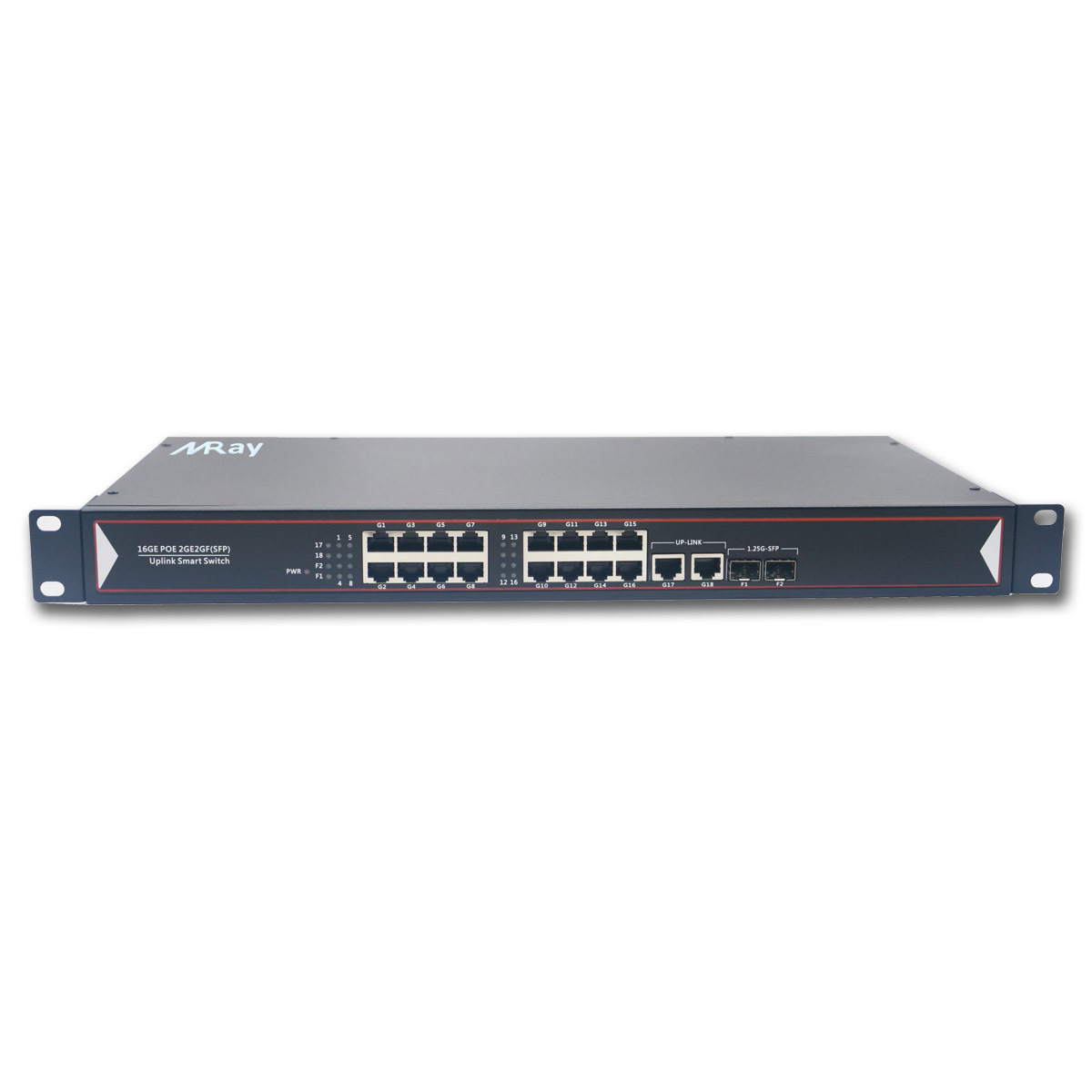 16 Port Full Gigabit PoE Switch with 2 Gigabit Uplink SFP Ports 2 Gigabit RJ45 ports, Unmanaged, 803.af/at Compliant, Rack Mount, High Power 380W