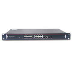 16 Port Full Gigabit PoE Switch with 2 Gigabit Uplink SFP Ports 2 Gigabit RJ45 ports, Unmanaged, 803.af/at Compliant, Rack Mount, High Power 380W