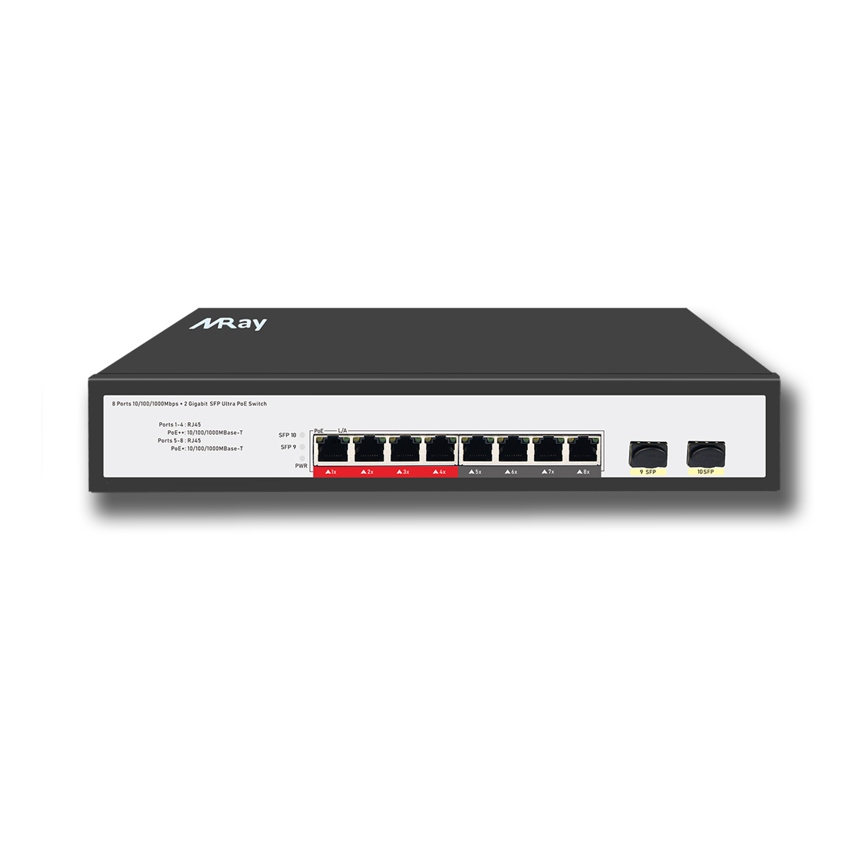 8-Port 10/100/1000Mbps Ultra PoE Switch with 2 Gigabit SFP Uplink High Power Budget 300W