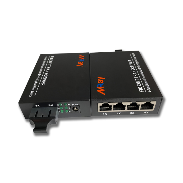 10/100/1000Mbps 4 Ports Ethernet to Fiber Optic Media Converter 1 FX port 4 RJ45 port