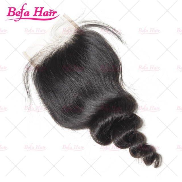 Human hair closure Loose wave invisible free part lace closure 4x4in,swiss lace,bleached knots