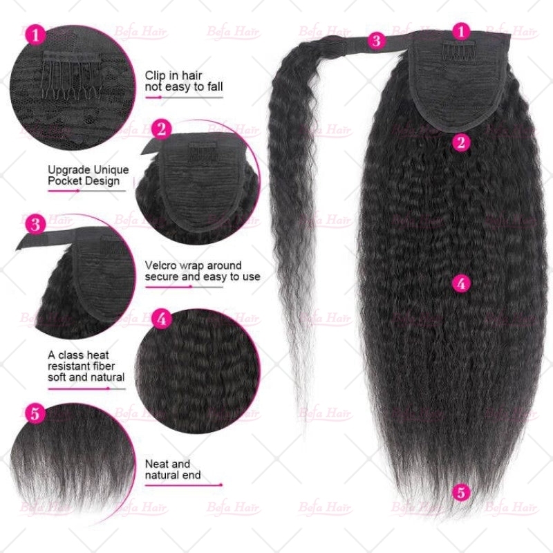 Wholesale Long Kinky Straight Ponytail Natural Looking Ponytail Hairpieces Wrap Around Ponytail